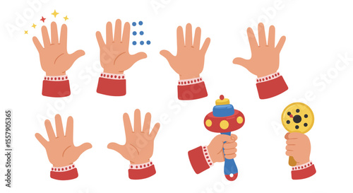 Cartoon Hands Collection Diverse Poses and Gestures for Kids Illustrations