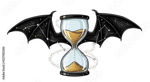 Hourglass with bat wings time concept death and time hourglass with wings illustration design art vector father's day