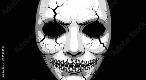 Creepy cracked mask with stitched mouth horror themed halloween costume idea perfect for scary designs and art projects father's day