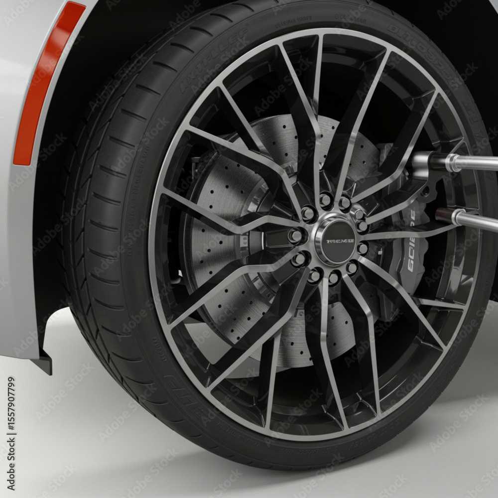 Obraz premium Sports Car Wheel and Suspension 3D Render