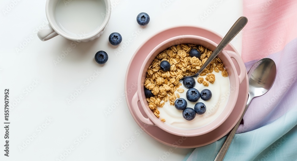 Healthy Yogurt Bowl with Granola and Fresh Blueberries Healthy Yogurt Bowl with Granola and Fresh Blueberries