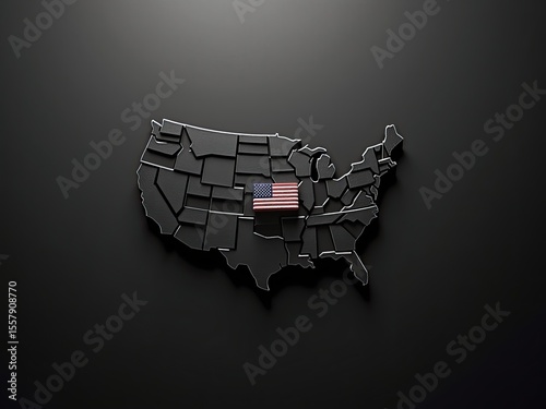 United States map with flag on dark background