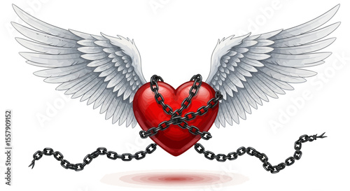 Heart with wings and chains vector illustration for love and freedom concept design element graphic art father's day
