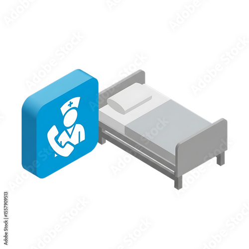 Hospital bed with a nurse call button icon.