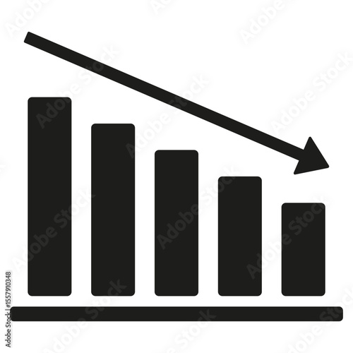 Chart decline icon. Market loss symbol. Vector trend design. Black background shape.