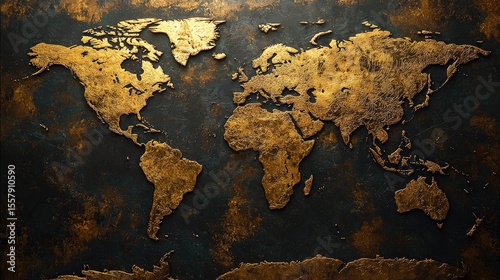 Detailed world map design on a dark background.