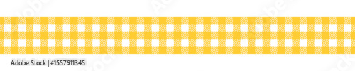 Tape with yellow gingham pattern. Border with vichy print. Ribbon for Halloween or Thanksgiving day present. Cotton, linen or flannel band isolated on white background. Vector flat illustration.