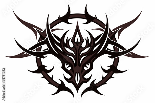 Stylized black tribal tattoo design featuring sharp curves, pointed edges, and an abstract flame-like form. 