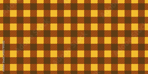 Checkered autumn picnic plaid background. Gingham pattern. Halloween or Thanksgiving Day print. Tablecloth, blanket, napkin or towel texture. Wrapping paper or textile design. Vector illustration.