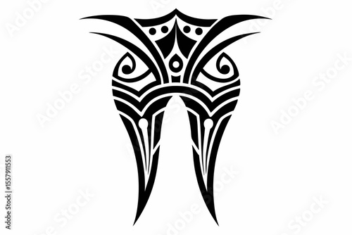 Stylized black tribal tattoo design featuring sharp curves, pointed edges, and an abstract flame-like form. 