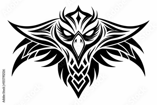 Stylized black tribal tattoo design featuring sharp curves, pointed edges, and an abstract flame-like form. 