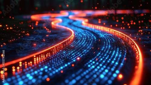 Abstract glowing path through a digital forest