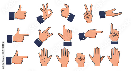 Collection of Hand Gestures Diverse Illustrations of Human Hands in Various Positions and Symbols