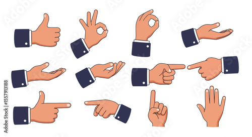 Collection of Hand Gestures Illustrations of Business Hand Signals