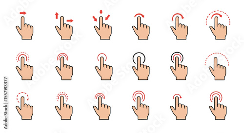 Collection of Hand Gesture Icons Touch, Tap, Swipe, Scroll