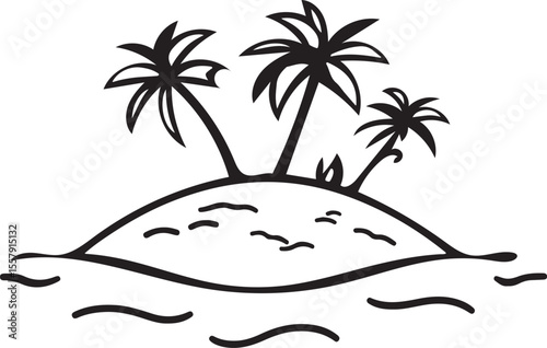 Minimal Palm Island Vector Illustration — Tropical Silhouette Line Art