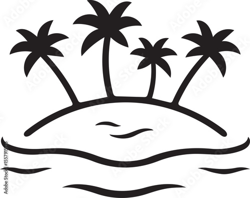 Tropical Island Vector Graphic — Simple Line Art Silhouette on White Background