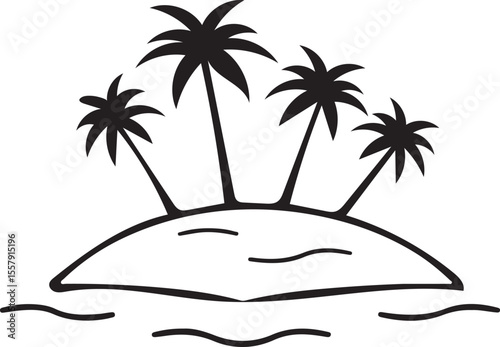 Minimalist Tropical Island Outline — Vector Palm Silhouette for Icons and Logos