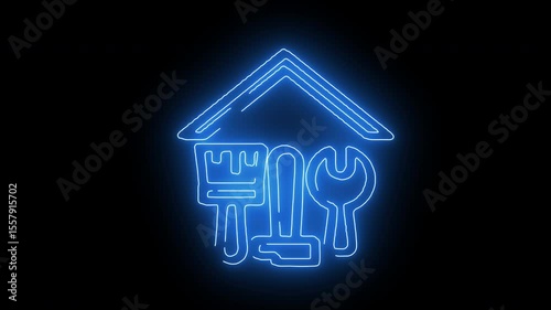 Real estate neon house icon with dollar symbol representing home value and property sale