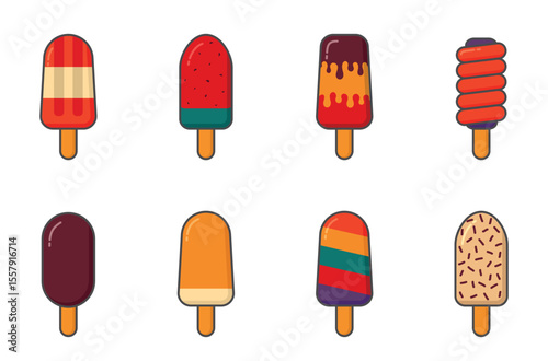 Ice creams set. Sweet cold desserts and summer foods. Isolated vector images