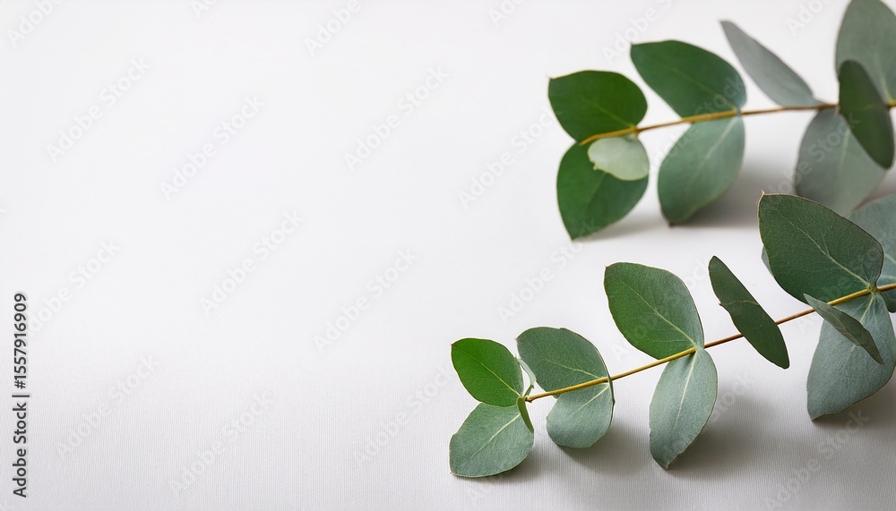 Fototapeta premium eucalyptus sprigs laying on white background for nature themed mockups