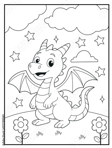 Dragon Coloring Page for Kids – Black and white, Printable Fun and Educational Activity Sheet for children

