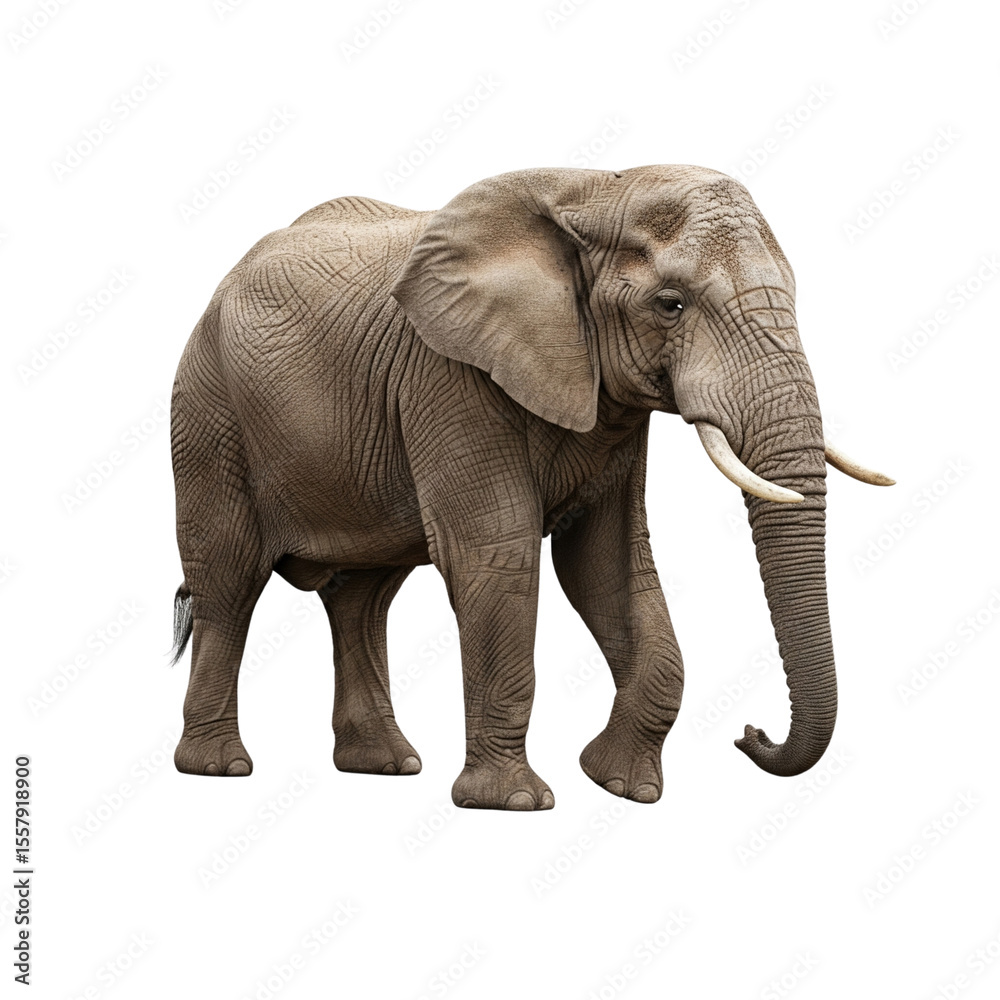 Fototapeta premium Majestic African elephant isolated on clear transparent background Generative Ai.