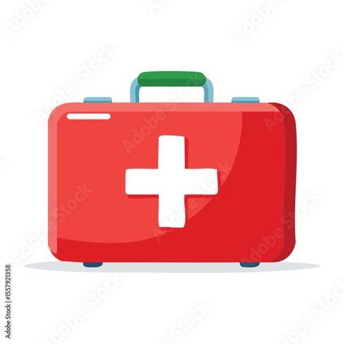 Red first-aid kit with a white cross on a white background.  