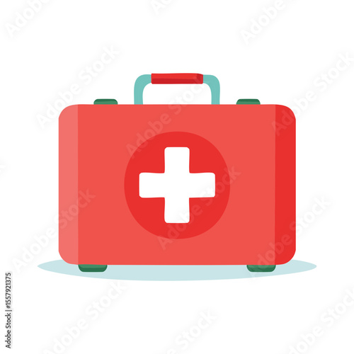 Red first aid kit with medical cross on it, symbolizing healthcare and emergency assistance