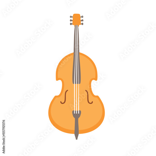A detailed illustration of a double bass, a classical instrument. The instrument has a warm, inviting color palette, standing on its own