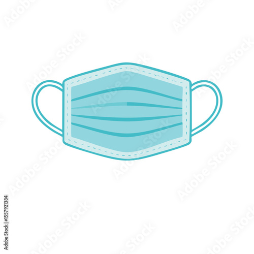 A close-up shot of a light blue medical mask with the ear loops