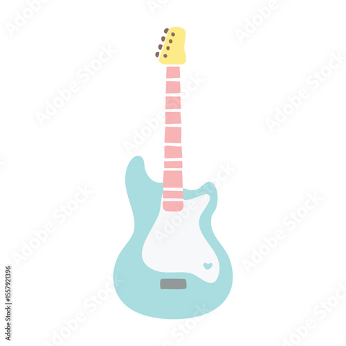 A pastel-colored electric guitar, perfect for music lovers and creative projects. The guitar features a blue body, pink neck, and yellow headstock