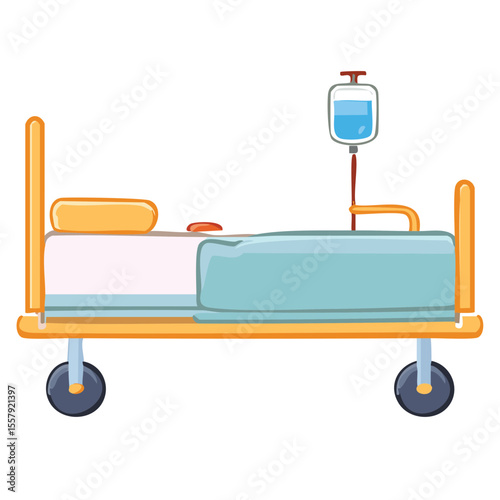 Medical hospital bed with IV drip illustration 
