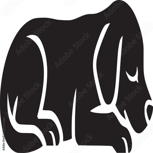 Illustration of a black dog sleeping peacefully with its eyes closed on a white background image shown