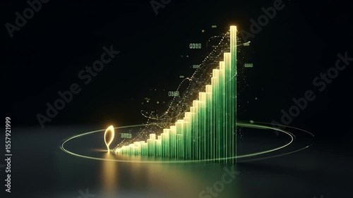 Wallpaper Mural Glowing bar graph rising, on dark background, financial growth and success, data visualization, futuristic technology concept Torontodigital.ca