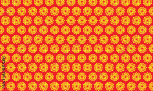 Abstract seamless orange floral and circle pattern design for vintage wallpaper or textile backdrop