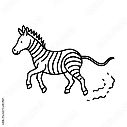 Zebra running fast across savannah leaving dust trail Vector illustration