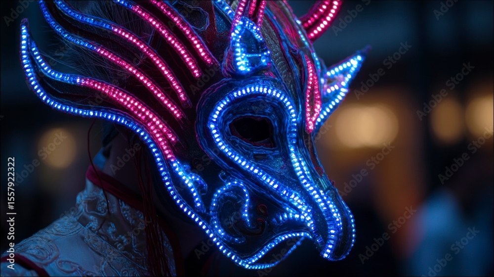 Obraz premium Dragon mask led lights close up