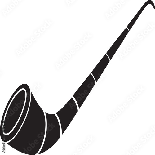 Illustration of a black zurna wind instrument with a flared bell and a conical bore on white background