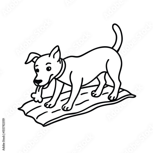 Happy dog enjoying chew toy on cozy rug indoors Vector illustration