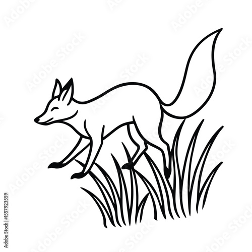 Fox leaping through tall grass in mid hunt pose Vector illustration