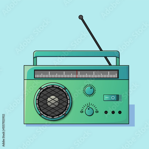 Retro radio vector illustration on blue background 