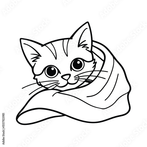 Shy kitten beneath blanket peeking with curious eyes Vector illustration
