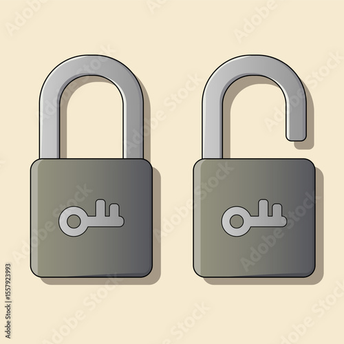Vector illustration of open and locked padlock