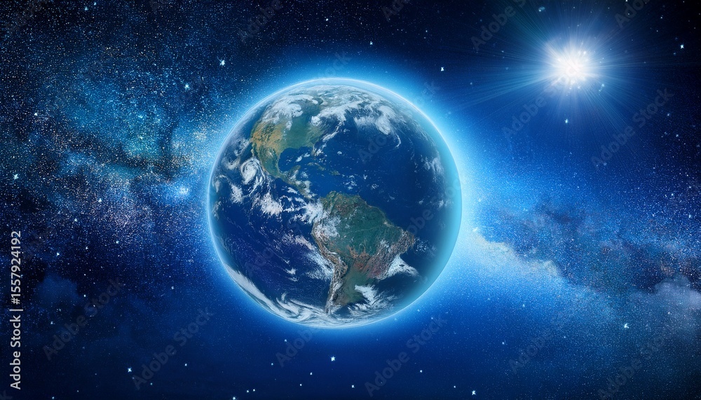Fototapeta premium blue cosmic landscape with earth generative ai