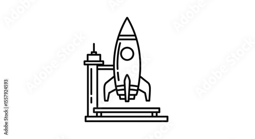 Rocket launch vector illustration for space exploration and technology startup concept design with launchpad vector