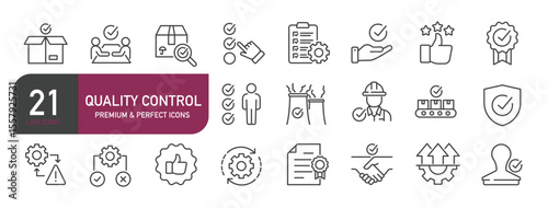 Set of line icons related to quality control, survey, inspection. Outline icons collection. Editable stroke. Vector illustration