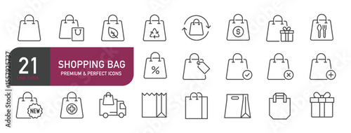 Set of line icons related to shopping bag Outline icons collection. Editable stroke. Vector illustration