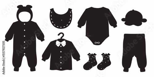 Baby clothes set vector illustration for apparel design and fashion industry cute newborn clothing items silhouette