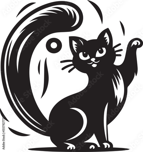 Cartoon squirrel cheerfully juggling acorns in a playful black and white design, perfect for educational materials or children's illustrations.